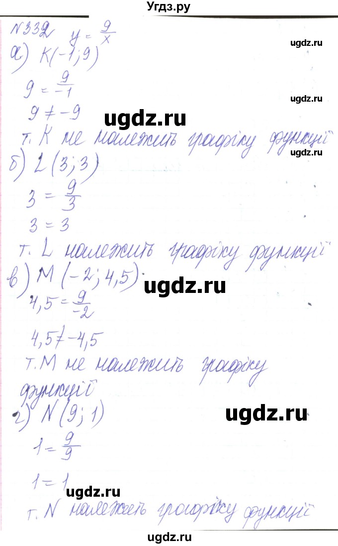 ГДЗ (Решебник) по алгебре 8 класс Кравчук В.Р. / вправа / 332