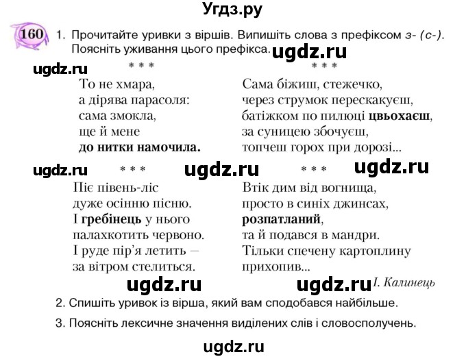 ГДЗ (Учебник) по украинскому языку 5 класс Ермоленко С.Я. / вправа номер / 160