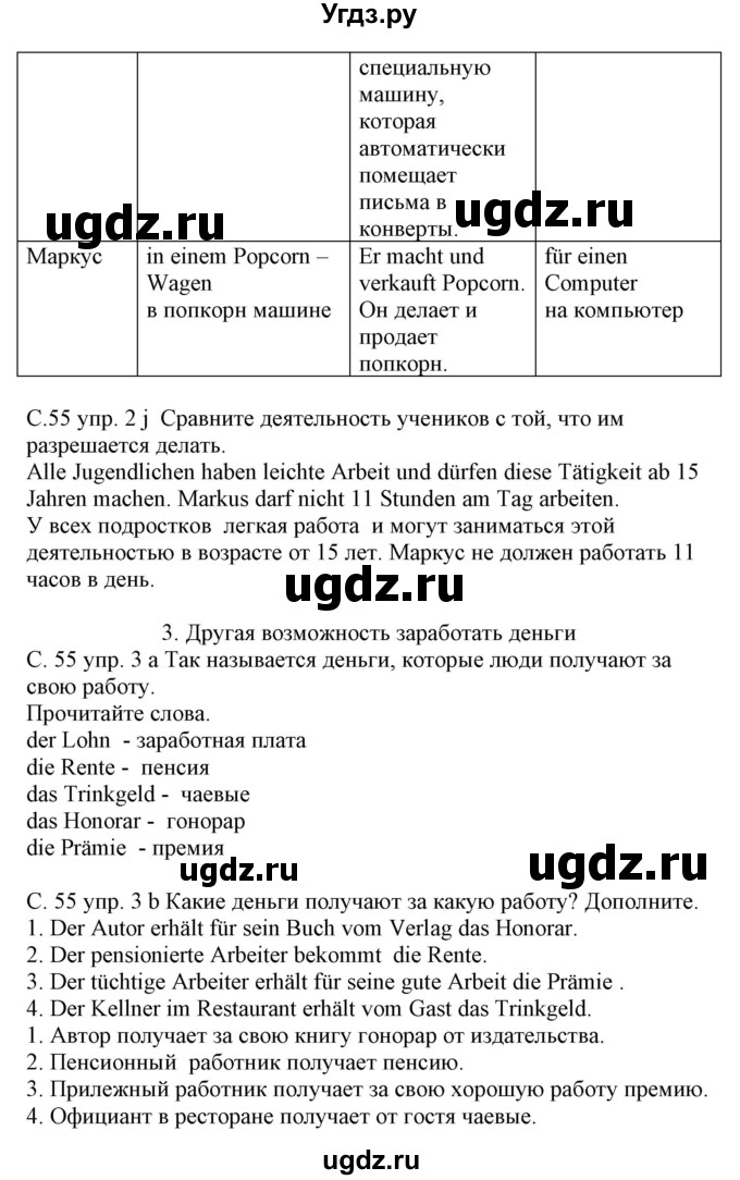 ГДЗ (Решебник) по немецкому языку 8 класс Будько А.Ф. / страница номер / 55(продолжение 3)