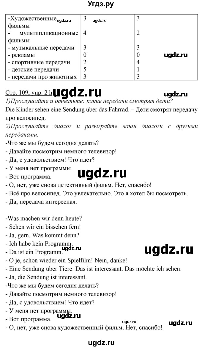ГДЗ (Решебник) по немецкому языку 5 класс Будько А.Ф. / часть 2. страница / 109(продолжение 2)