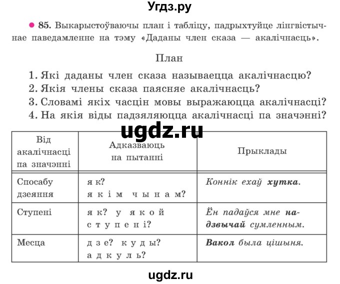 ГДЗ (Учебник) по белорусскому языку 9 класс Гарзей Н. М. / практыкаванне / 85