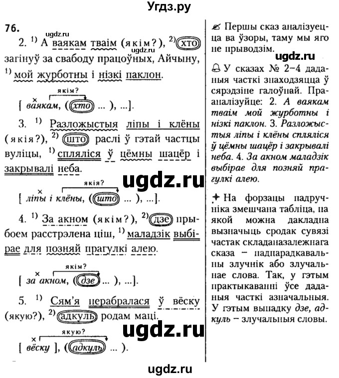 ГДЗ (Решебник №2) по белорусскому языку 9 класс Гарзей Н. М. / практыкаванне / 76