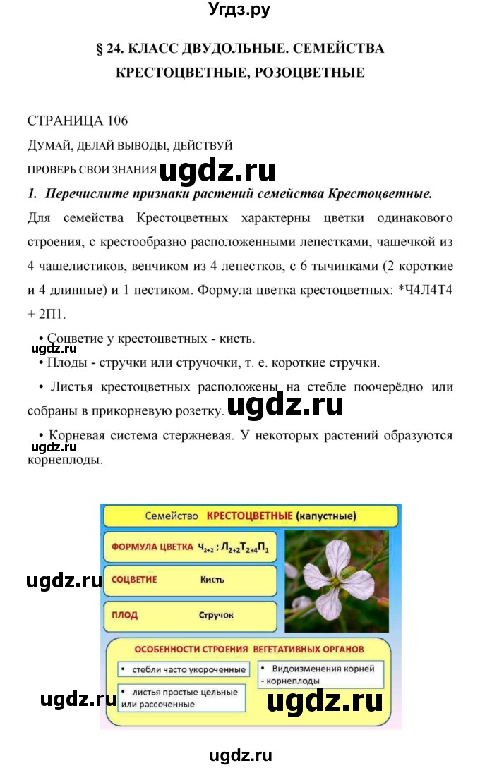 ГДЗ (Решебник) по биологии 6 класс Сивоглазов В. И. / страница / 106