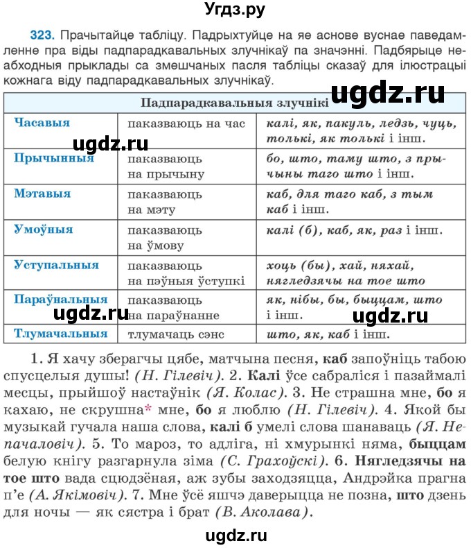ГДЗ (Учебник 2020) по белорусскому языку 7 класс Валочка Г.М. / практыкаванне / 323