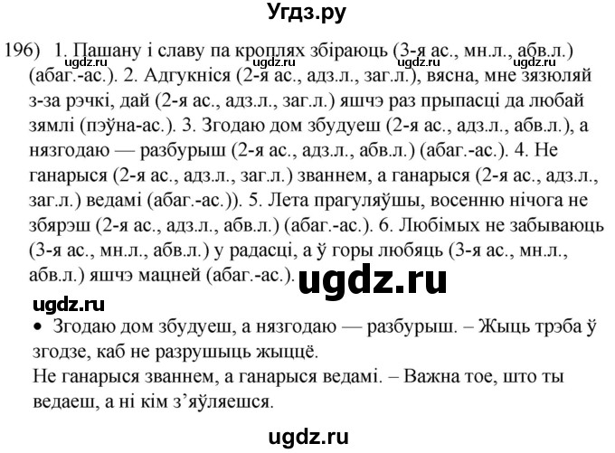 ГДЗ (Решебник к учебнику 2020) по белорусскому языку 8 класс Бадзевіч З. І. / учебник 2020 / практыкаванне / 196
