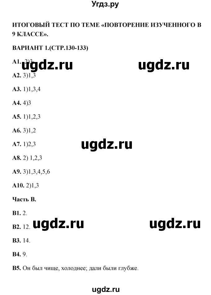 ГДЗ (Решебник) по русскому языку 9 класс (тесты) Е. Н. Груздева / итоговый тест по теме 