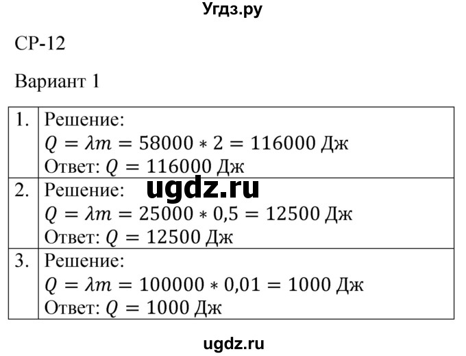 ГДЗ (Решебник) по физике 8 класс (контрольные и самостоятельные работы) Громцева О.И. / самостоятельные работы / СР-12 / Вариант 1