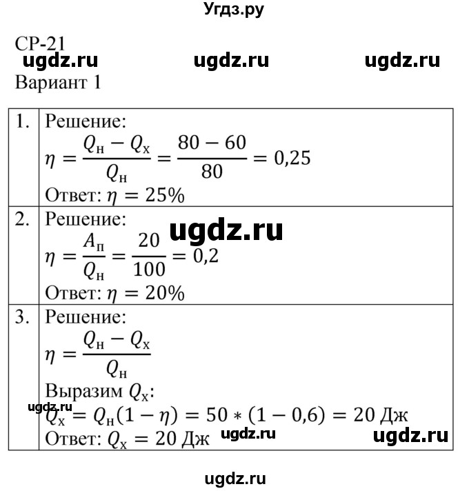 ГДЗ (Решебник) по физике 8 класс (контрольные и самостоятельные работы) Громцева О.И. / самостоятельные работы / СР-21 / Вариант 1