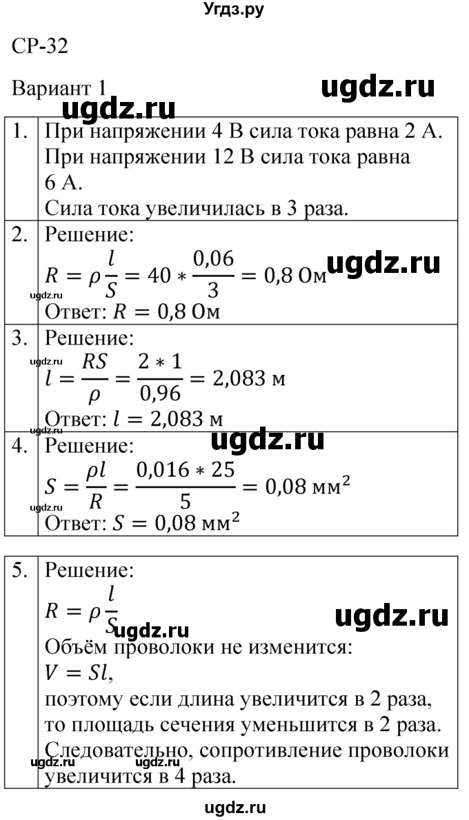 ГДЗ (Решебник) по физике 8 класс (контрольные и самостоятельные работы) Громцева О.И. / самостоятельные работы / СР-32 / Вариант 1
