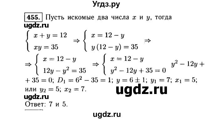 ГДЗ (Решебник №1 к учебнику 2015) по алгебре 9 класс Ю.Н. Макарычев / номер / 455