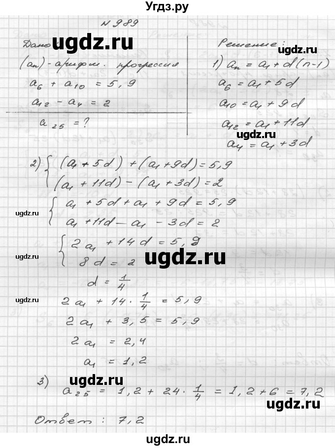 ГДЗ (Решебник №2 к учебнику 2015) по алгебре 9 класс Ю.Н. Макарычев / номер / 989