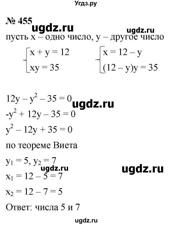 ГДЗ (Решебник к учебнику 2021) по алгебре 9 класс Ю.Н. Макарычев / номер / 455