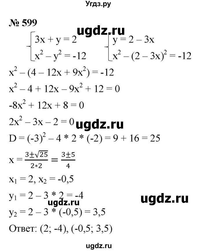 ГДЗ (Решебник к учебнику 2021) по алгебре 9 класс Ю.Н. Макарычев / номер / 599