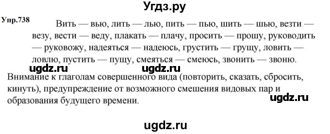 ГДЗ (Решебник к учебнику 2023) по русскому языку 5 класс М.Т. Баранов / упражнение / 738