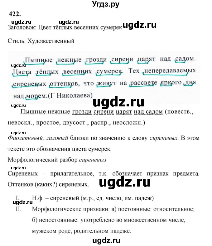 ГДЗ (Решебник к учебнику 2019) по русскому языку 5 класс М.Т. Баранов / упражнение / 422