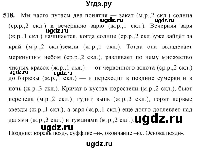 ГДЗ (Решебник к учебнику 2019) по русскому языку 5 класс М.Т. Баранов / упражнение / 518