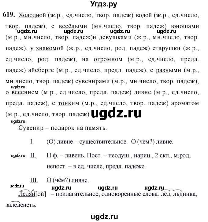 ГДЗ (Решебник к учебнику 2019) по русскому языку 5 класс М.Т. Баранов / упражнение / 619