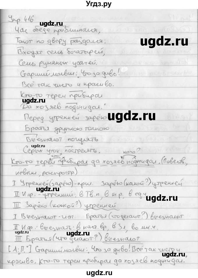 ГДЗ (Решебник №2 к учебнику 2016) по русскому языку 5 класс М.Т. Баранов / упражнение / 416