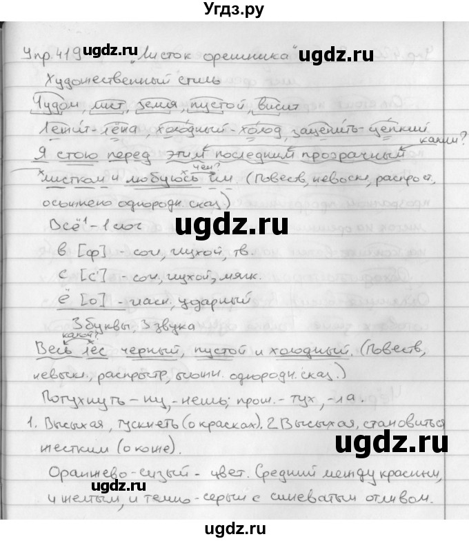 ГДЗ (Решебник №2 к учебнику 2016) по русскому языку 5 класс М.Т. Баранов / упражнение / 419