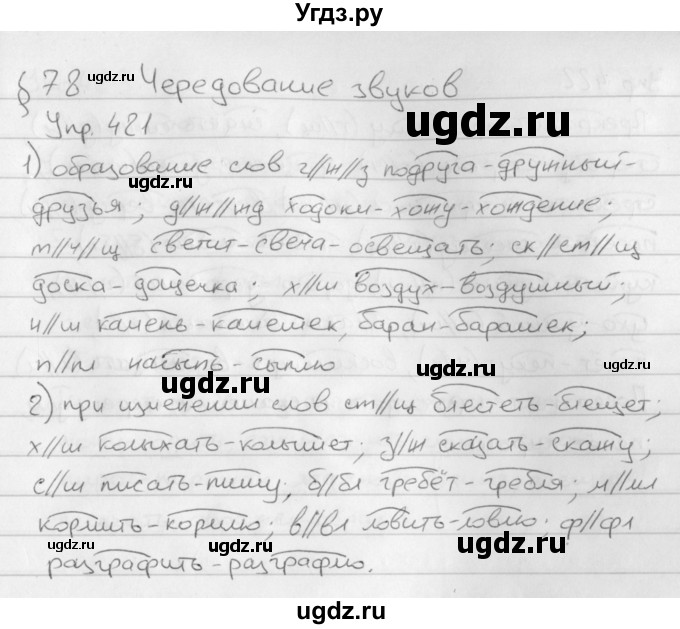 ГДЗ (Решебник №2 к учебнику 2016) по русскому языку 5 класс М.Т. Баранов / упражнение / 421