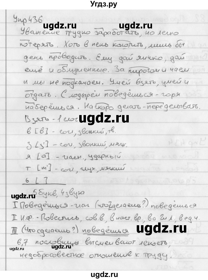 ГДЗ (Решебник №2 к учебнику 2016) по русскому языку 5 класс М.Т. Баранов / упражнение / 436