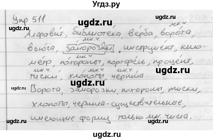 ГДЗ (Решебник №2 к учебнику 2016) по русскому языку 5 класс М.Т. Баранов / упражнение / 511