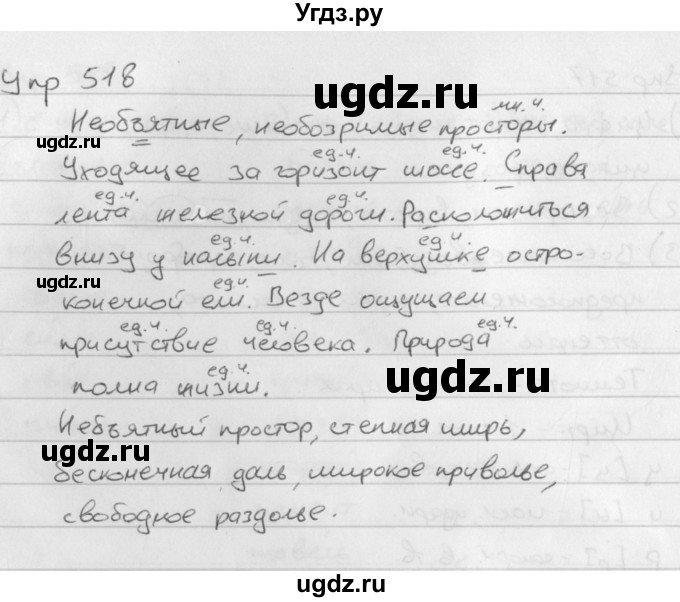 ГДЗ (Решебник №2 к учебнику 2016) по русскому языку 5 класс М.Т. Баранов / упражнение / 518