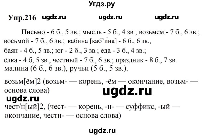 ГДЗ (Решебник к учебнику 2023) по русскому языку 5 класс М.Т. Баранов / упражнение / 216
