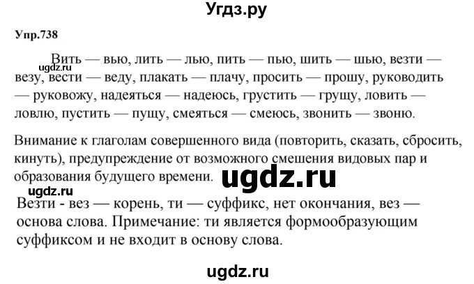 ГДЗ (Решебник к учебнику 2023) по русскому языку 5 класс М.Т. Баранов / упражнение / 738