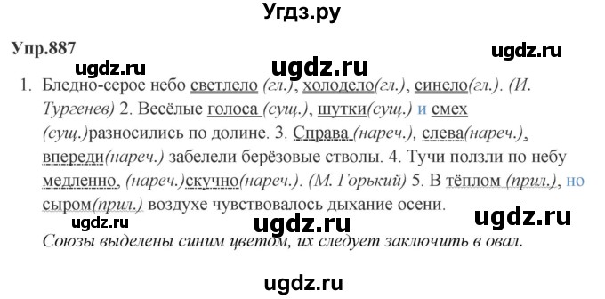ГДЗ (Решебник к учебнику 2023) по русскому языку 5 класс М.Т. Баранов / упражнение / 887