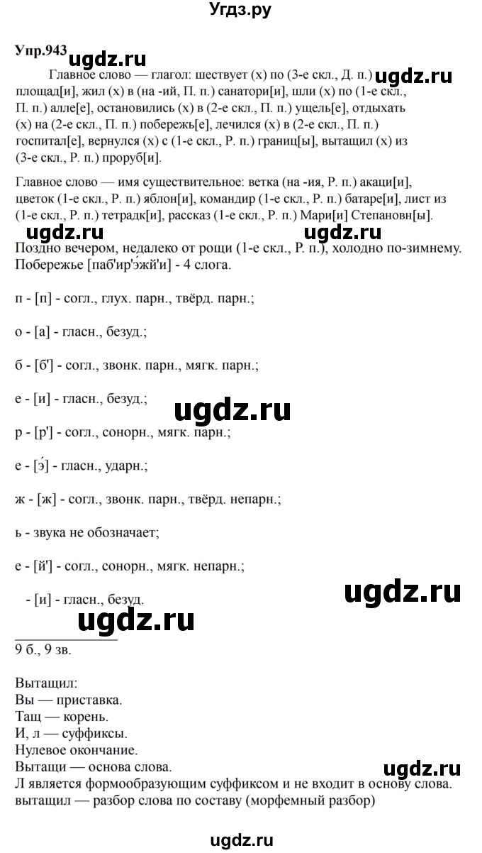 ГДЗ (Решебник к учебнику 2023) по русскому языку 5 класс М.Т. Баранов / упражнение / 943