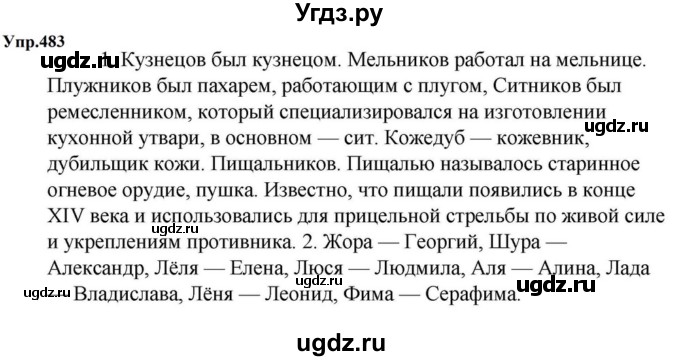 ГДЗ (Решебник к учебнику 2023) по русскому языку 5 класс М.Т. Баранов / упражнение / 483