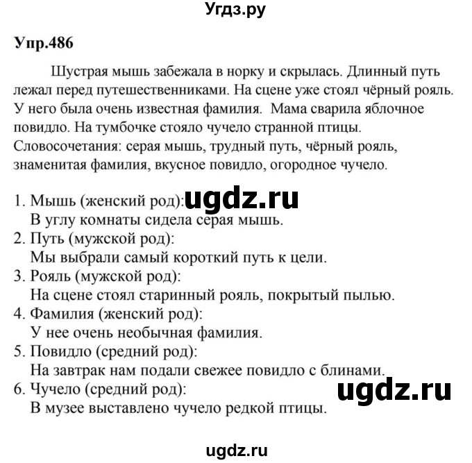 ГДЗ (Решебник к учебнику 2023) по русскому языку 5 класс М.Т. Баранов / упражнение / 486