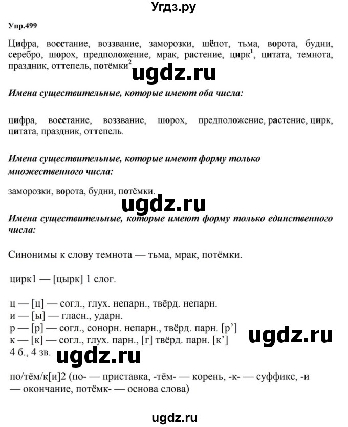 ГДЗ (Решебник к учебнику 2023) по русскому языку 5 класс М.Т. Баранов / упражнение / 499