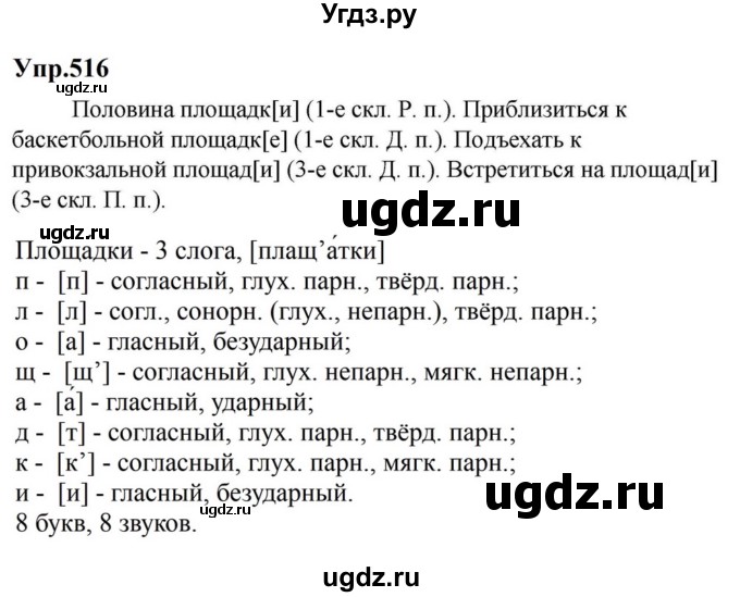 ГДЗ (Решебник к учебнику 2023) по русскому языку 5 класс М.Т. Баранов / упражнение / 516