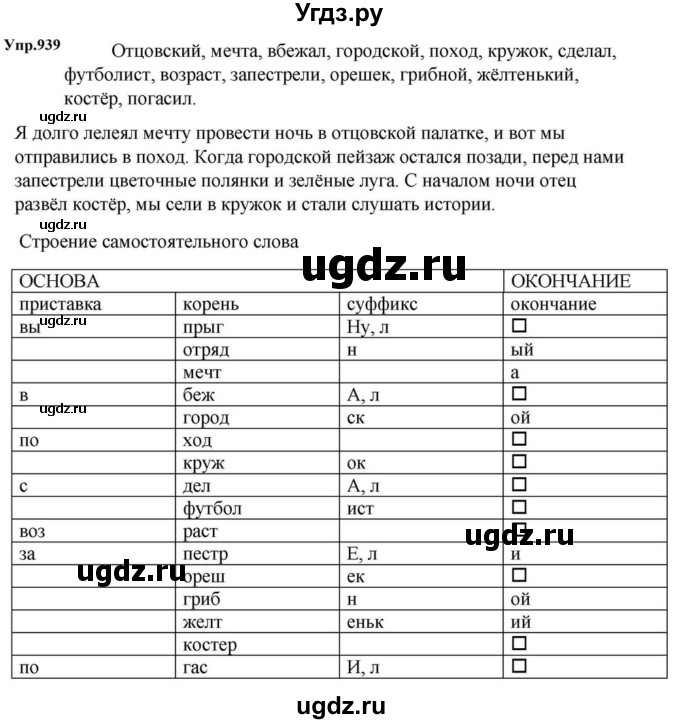 ГДЗ (Решебник к учебнику 2023) по русскому языку 5 класс М.Т. Баранов / упражнение / 939