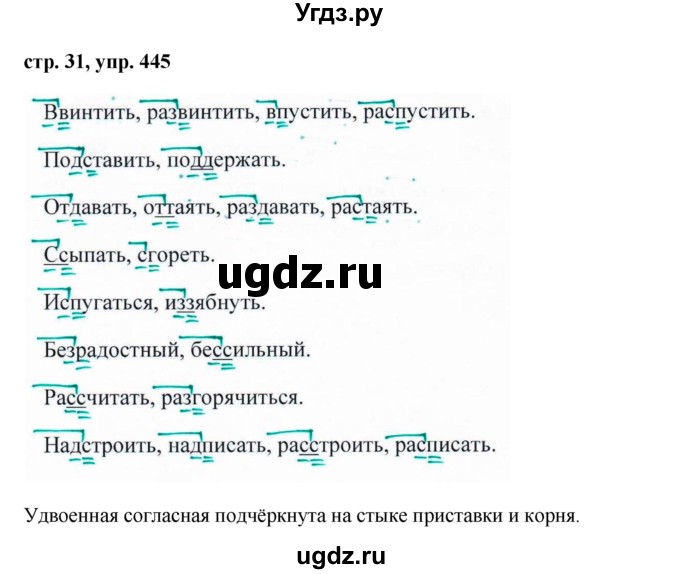 ГДЗ (Решебник №1 к учебнику 2016) по русскому языку 5 класс М.Т. Баранов / упражнение / 445