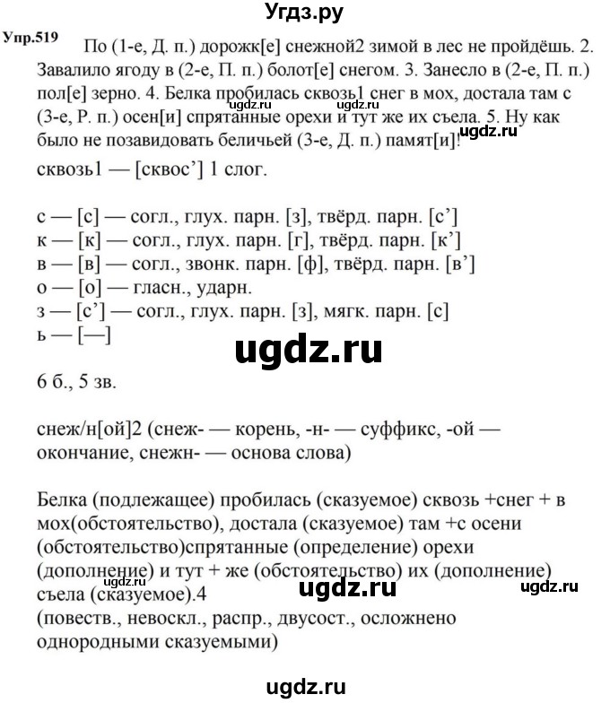 ГДЗ (Решебник к учебнику 2023) по русскому языку 5 класс М.Т. Баранов / упражнение / 519