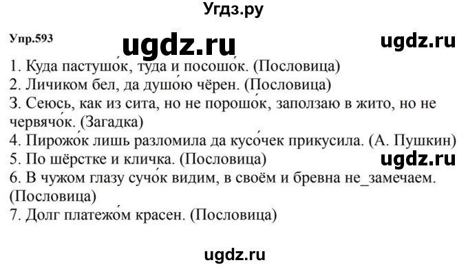 ГДЗ (Решебник к учебнику 2023) по русскому языку 5 класс М.Т. Баранов / упражнение / 593