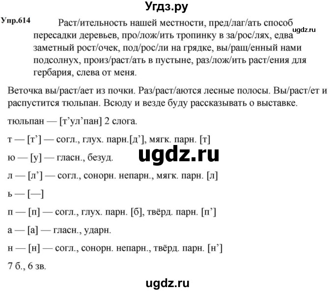 ГДЗ (Решебник к учебнику 2023) по русскому языку 5 класс М.Т. Баранов / упражнение / 614