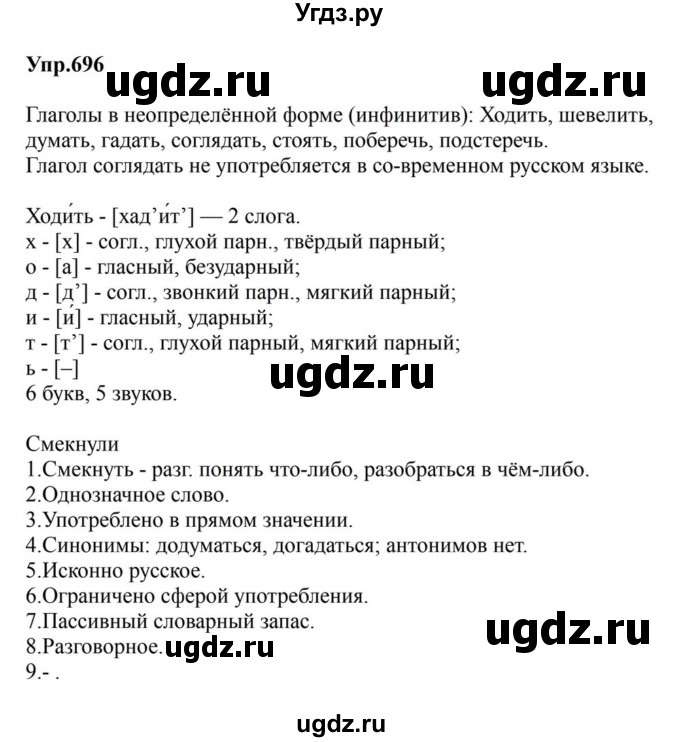 ГДЗ (Решебник к учебнику 2023) по русскому языку 5 класс М.Т. Баранов / упражнение / 696