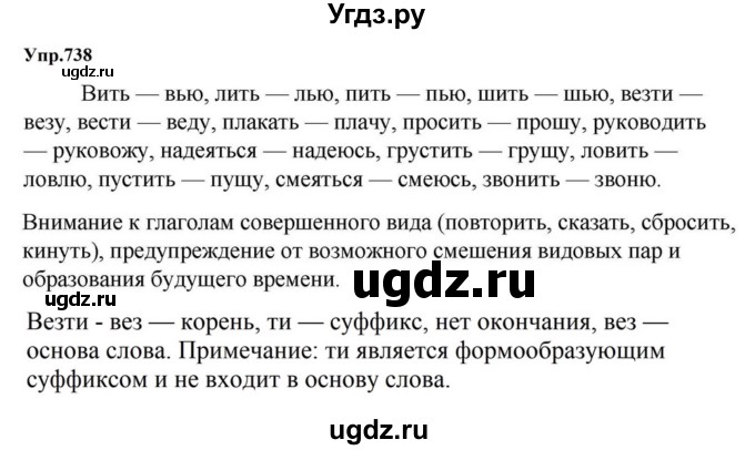ГДЗ (Решебник к учебнику 2023) по русскому языку 5 класс М.Т. Баранов / упражнение / 738