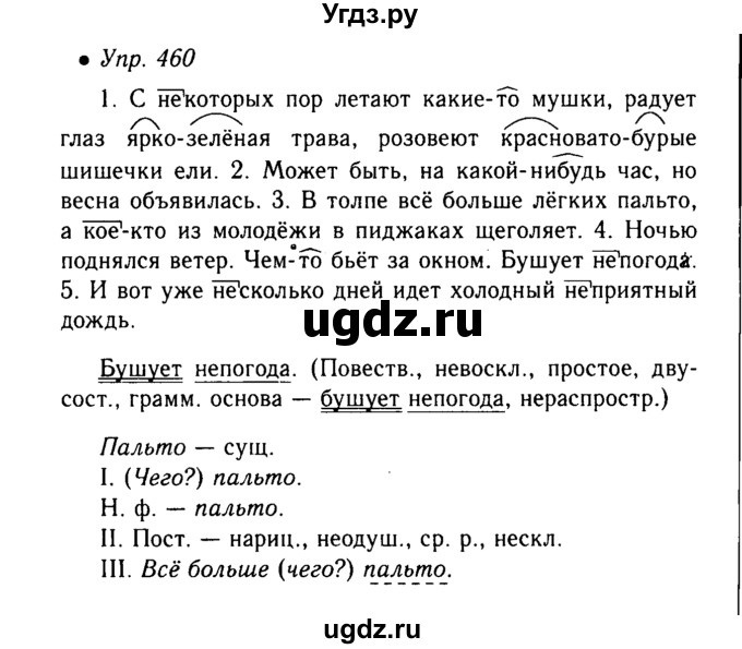 ГДЗ (Решебник №3 к учебнику 2015) по русскому языку 6 класс М.Т. Баранов / упражнение / 460