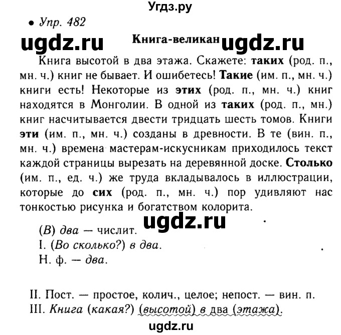 ГДЗ (Решебник №3 к учебнику 2015) по русскому языку 6 класс М.Т. Баранов / упражнение / 482