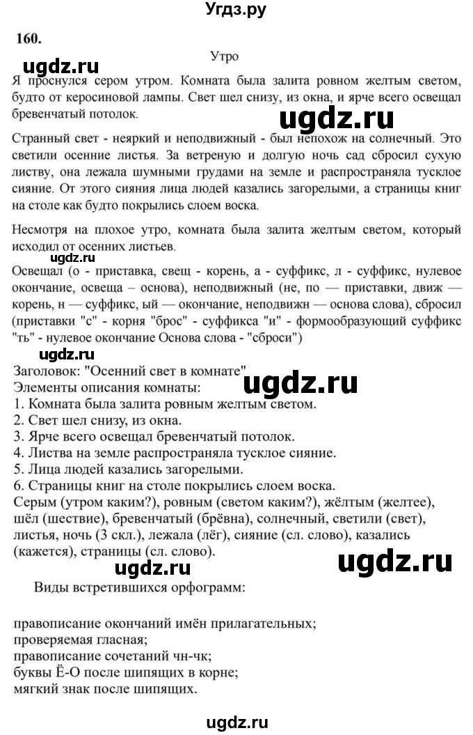 ГДЗ (Решебник к учебнику 2023) по русскому языку 6 класс М.Т. Баранов / упражнение / 160
