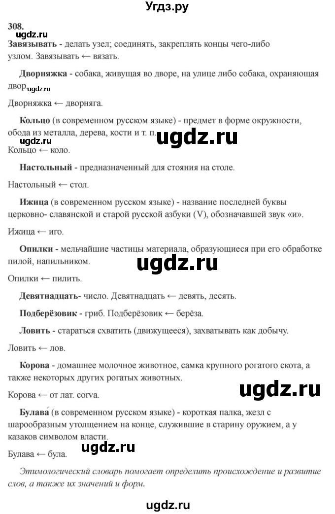 ГДЗ (Решебник к учебнику 2023) по русскому языку 6 класс М.Т. Баранов / упражнение / 308