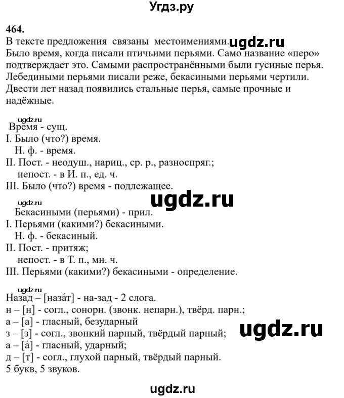 ГДЗ (Решебник к учебнику 2023) по русскому языку 6 класс М.Т. Баранов / упражнение / 464