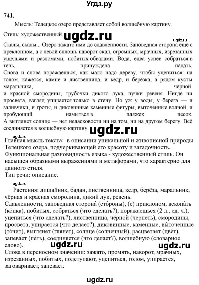 ГДЗ (Решебник к учебнику 2023) по русскому языку 6 класс М.Т. Баранов / упражнение / 741