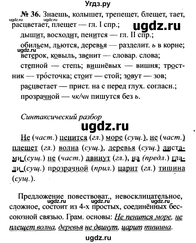 ГДЗ (Решебник №3 к учебнику 2015) по русскому языку 7 класс М.Т. Баранов / упражнение / 36