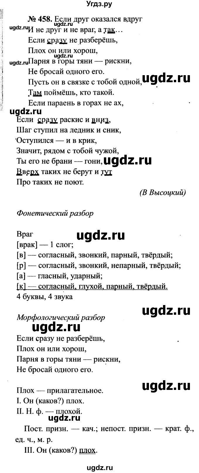 ГДЗ (Решебник №3 к учебнику 2015) по русскому языку 7 класс М.Т. Баранов / упражнение / 458